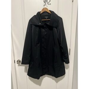 Eileen Fisher Black Weather-Resistant Coat Collar Button Zip Closure Black Large